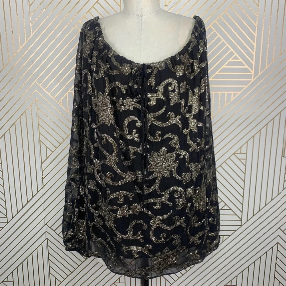 Retrofete Black & Gold Embellished Off The Shoulder Top in‎ Size US Medium